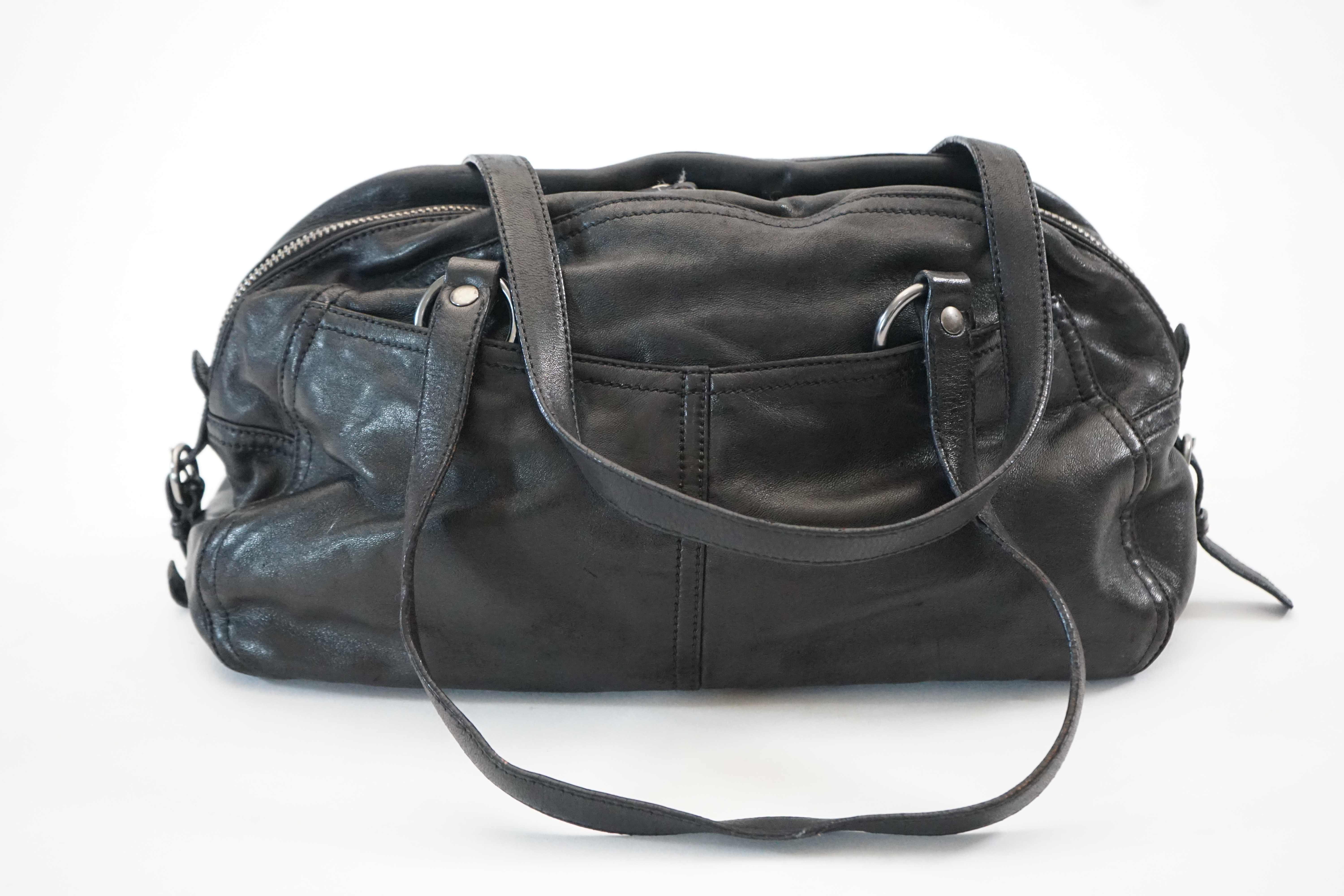 A Prada Cargo black leather handbag, width 38cm, depth 12cm, height approx 22cm